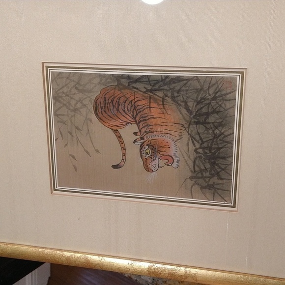 Vintage 1970s Japanese hand-painted on silk tiger signed 12 x 15" - Picture 2 of 8